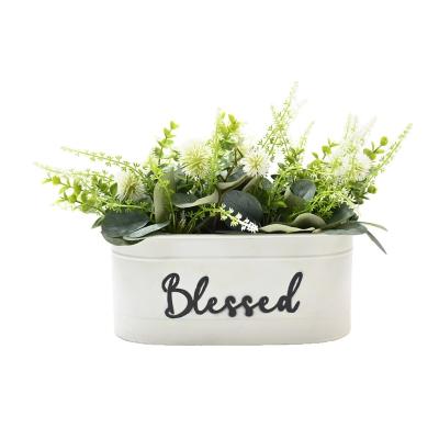 China Domestic Adornments 10 Inch Plastic Dandelion Eucalyptus Bonsai Blessing Potted Plants For Home Decor for sale