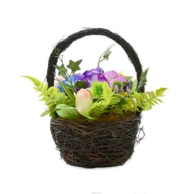 China Beautiful Colorful 12 Inch Trumpet Flower Tulip Basket Hanging Flower Baskets Artificial Plant Basket Gift for sale