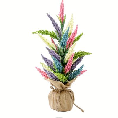 China Foam 20 Inch Colored Lavender Mini Tree with Burlap Basin Artificial Wheat Ears Pastoral Home Decor for sale