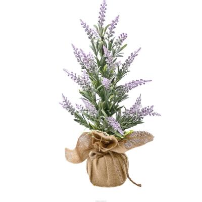 China Plastic 20 Inch Purple Lavender Small Tree Burlap Basin Simulation Potted Artificial Flowers Home Ornaments for sale