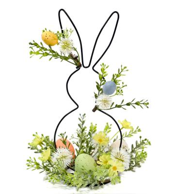 China Garden Decor 12 Inch Easter Freestanding Wrought Iron Rabbit Desktop Animal Shape Decoration For Outdoor Garden Decor for sale