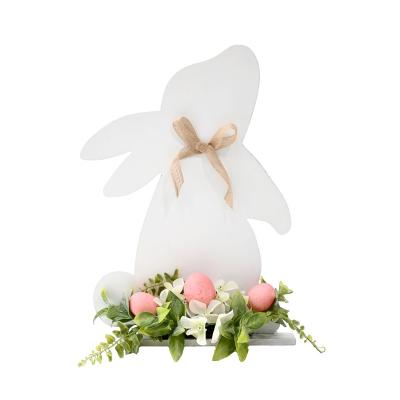 China Festival Home Decoration Easter Egg Flowers Wooden Table Decoration MDF Rabbit For Home Party Decoration for sale