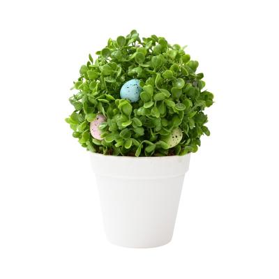 China Indor Decoration 9 Inch Artificial Milan Grass Ball With Plastic White Flower Pots Decorative For Home Decor for sale