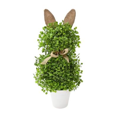 China Indoor Decoration 17.25 Inch Mini Artificial Topiary Bonsai Tree Boxwood Rabbit Animals Shape Plants For Indoor Home Decorative for sale