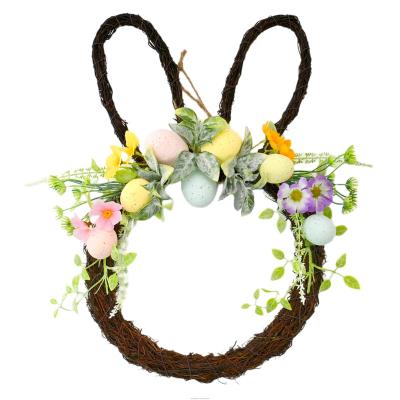 China Lifelike 18 Inch Easter Bunny Wreath For Front Door Rabbit Decoration Easter Egg Wreath Artificial Plants and Flowers for sale