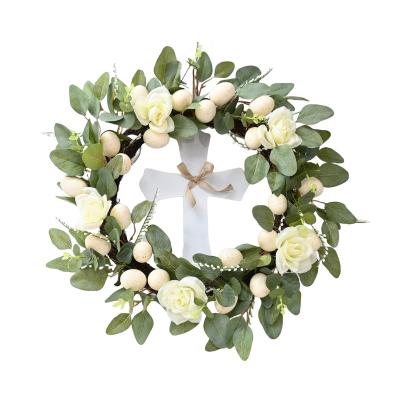 China Wedding Decor New Design Green Eucalyptus Leaves Mixed White Rose Wreath For Wedding Supplies Decoration Valentine's Day for sale