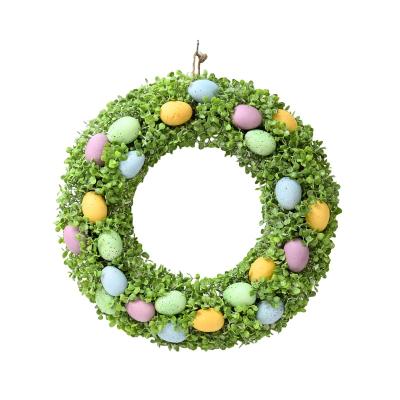 China Door Wall Hanging Handmade Artificial Boxwood Grass Spring Decor Mixed Color Foam Egg Wreath For Front Door Easter Decoration Easter Egg Wreath for sale