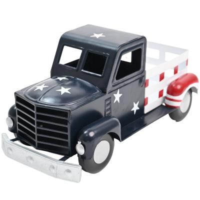 China Traditional Vintage Patriotic American Pick Up Truck Decorative Tabletop Storage Metal Truck Model Car Independence Day Decoration for sale