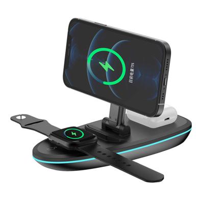 China Chargers For Cell Phone 3 In 1 Foldable I Phone Magnetic Qi 15W Wireless Phone Charger Stand Compatible With Apple iPhone 12 13 Airpod iwatch for sale