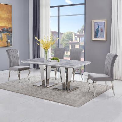 China Gray Marble Dining Table Set (Height) Stainless Steel Style Adjustable Dining Table European Base For 6 Person for sale