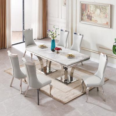 China Wholesale Modern Light Marble Dining Chair Rectangle Dining Table Set Luxury Marble Dining Table for sale