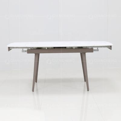 China Double Sided Folding Dining Table Space Saving Folding Dining Table Modern Marble Glass Top Extendable Dining Table for sale