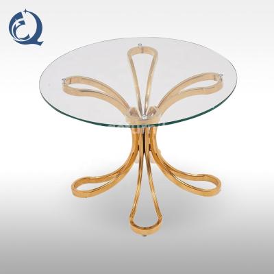 China Elegant flower shape metal living room side table gold nesting luxury glass corner glass top table for sale