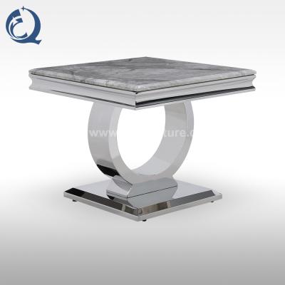 China Modern Silver Steel Glass Side Table Furniture For Living Room Marble Top End Side Table for sale