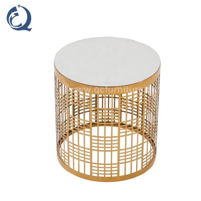 China Glass Metal Glass Top Coffee Table Round White Glass Coffee Table Side Table Sets for sale