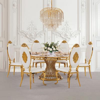 China Modern Luxury Wedding Banquet Tables And Chairs Gold Metal Stainless Steel Event Wedding Table for sale