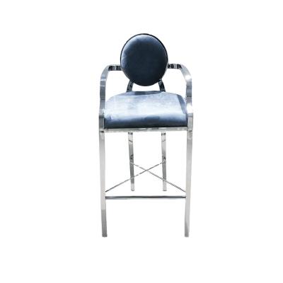 China Modern Home Cafe Furniture Casual Chair For Bar High Stainless Steel Base Metal Custom Bar Chairs Modern Leather Armrest Bar Chairs for sale