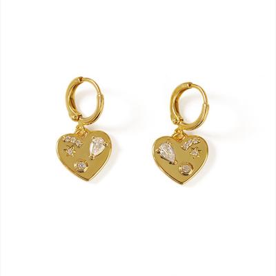 China TRENDY Chaozhong fine jewelry 18k gold plated zircon inlaid heart earrings gentle cute girl huggie earrings jewelry for sale