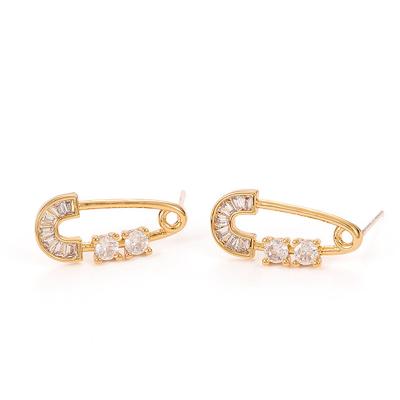 China TRENDY Chaozhong 18k gold plated zircon inlaid Pin shape earrings ins niche personality design safety pin zircon earrings female for sale