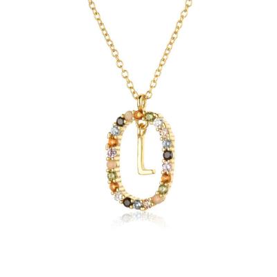 China TRENDY Chaozhong 18K Gold Plated Spain PD new ins style temperament gemstone crystal  letter pendant necklace for sale