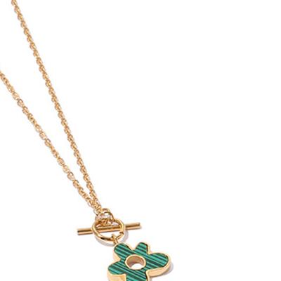 China CLASSIC Chaozhong Real Gold Vacuum Plating Vintage OT Chain flower pendant Malachite Pendant Necklace women for sale