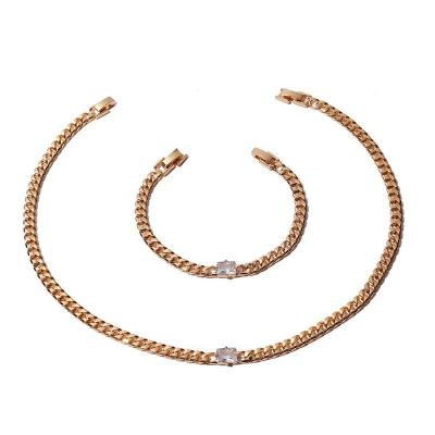 China Minimalist Chaozhong 18k Gold Plated Gold Bronze Chain colored zircon inlay Necklace Bracelet women accessories for sale