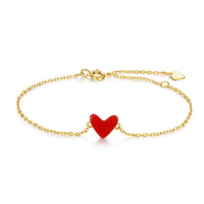 China Minimalist Chaozhong Minimalist 9K Gold Plated 925 Sterling Silver synthetic agate Little Red Heart pendant charm bracelet women for sale