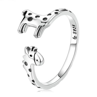 China TRENDY Chaozhong jewelry custom logo Sterling Silver 925 Giraffe Open Ring Cute Animal Simple Ring for sale