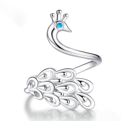 China TRENDY Chaozhong jewelry custom logo white gold plated Peacock open ring s925 silver ring for women for sale