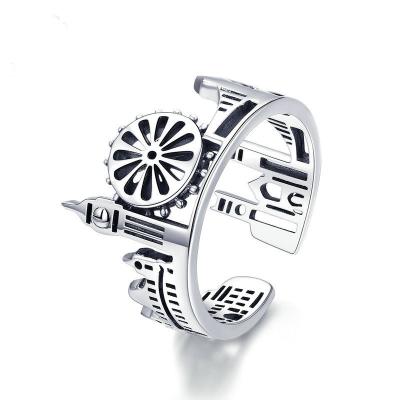 China TRENDY Chaozhong jewelry S925 Sterling Silver Custom Pattern Surround Ring Simple Sky City Open Ring for sale