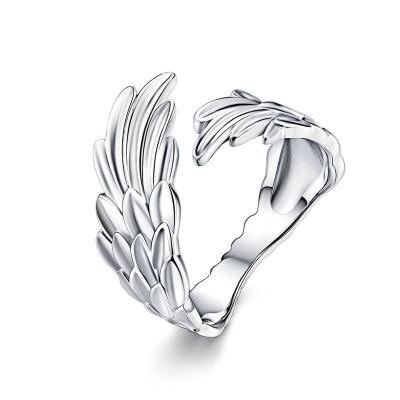 China CLASSIC Chaozhong jewelry Sterling Silver S 925 Open Ring White Gold Plated Adjustable Feather Ring for sale