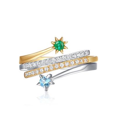 China TRENDY Chaozhong Custom ring jewelry S925 silver Delicate Two Tone Star Zircon Open Ring Women for sale