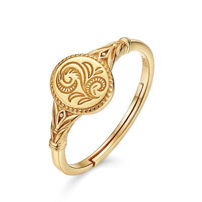 China Vintage Chaozhong Custom ring jewelry Elegant Luxury Classic Leaf 925 Silver 9K Gold Plated engraved Ring women for sale