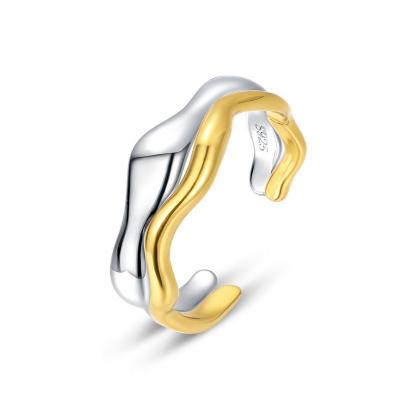 China CLASSIC Chaozhong Custom Simple Irregular Wave Ring S925 Sterling Silver Two Tone Ring Stacked Ring for sale