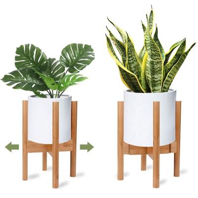 China Indoor Adjustable Plant Stand, Adjustable Bamboo Plant Stand 8 - 12 Inch Single Plant Stand Mid Century for sale