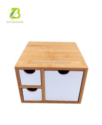 China Sustainable Home Office Gift Storage Organizer Decorative Bamboo Box With Three Drawers For Home Office Bedroom for sale