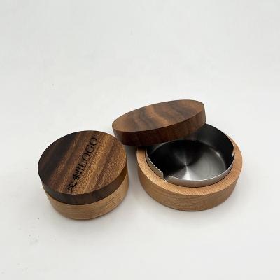 China Bar Restaurant Hotel Office Wood Ashtray With Lid For Smokers Stainless Steel Windproof Durable Easy To Clean Ash Tray Ash Tray for sale