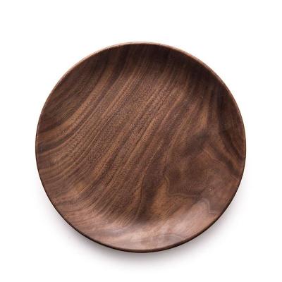 China Kichenware Customized High Quality Walnut Wood Serving Tray Wooden Round Tray for sale