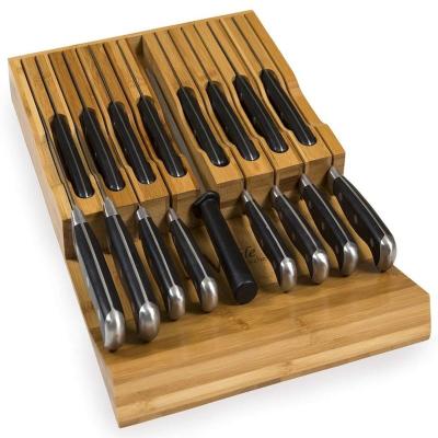 China Viable Deluxe Bamboo Wooden Knife Block Holder Organizer Rack Plus A Slot For Your Knife Sharpener for sale