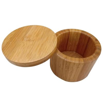 China Eco - Friendly Bamboo Salt Pepper Bowl With Magnetic Lid for sale