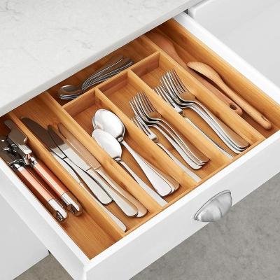 China Eco-Friendly Flexible Bamboo Kitchen Storage Expandable Cutlery Utensil Organizer Tray for sale