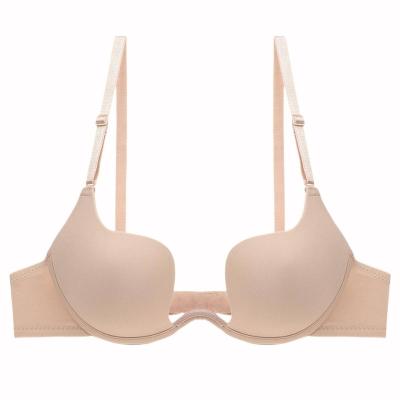 China Half Cup Seamless Lingerie For Women Gathered Into A Seamless Beautiful Back Bra, Sexy Low V Cup Deep U Shiny Bra for sale