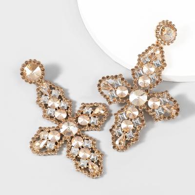 China eco-friend fashion retro alloy rhinestone glass diamond cross personality female exaggerated earrings for sale