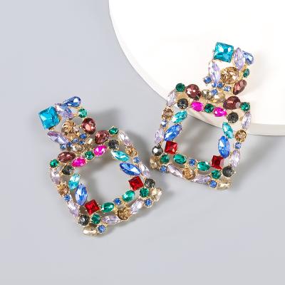 China Eco-Friend 2021 Fashion Alloy Diamond Rhinestone Geometric Full Square Female Earrings for sale