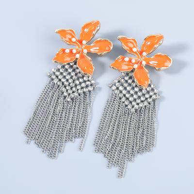 China 2021 Eco-Friend Gypsy Alloy Drip Oil Personalized Acrylic Flower Tassel Earrings for sale