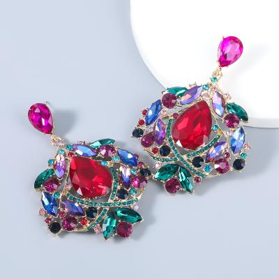 China 2021 Eco-Friend Fancy Color Diamond Series Alloy Flower Geometric Female Glass Full Earrings for sale