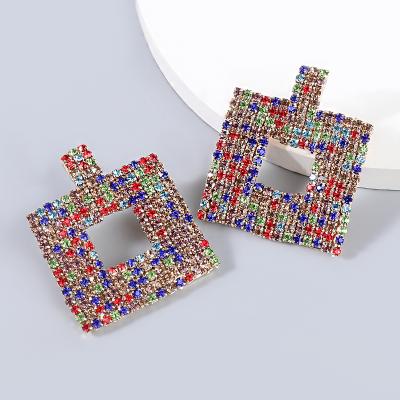 China 2021 Geometric Female Eco-Friend Full Alloy Rhinestone Square Fashion Exaggerated Earrings for sale