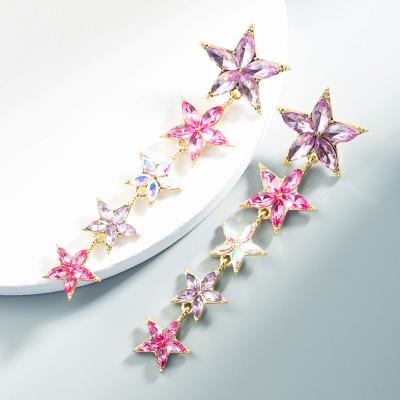 China Eco-friend 2021 new fashion trend beautiful color high-end five-pointed long star earrings for sale