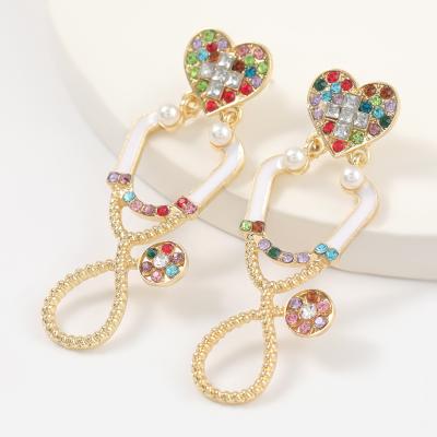 China 2021 New Eco-Friend Alloy Drop Oil Diamond Love Heart Shaped Geometric Earrings for sale