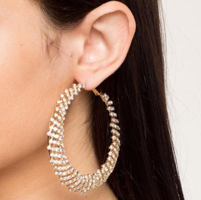 China Eco-Friend Mesh Round Cavity Rhinestones Geometric Exaggerated Dinner Earrings for sale